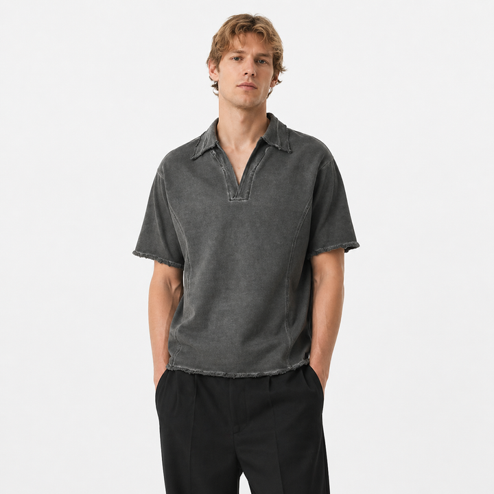 Retro polo t-skjorte for menn i safari-stil, løs passform, laget av pustende bomull for sommeren.