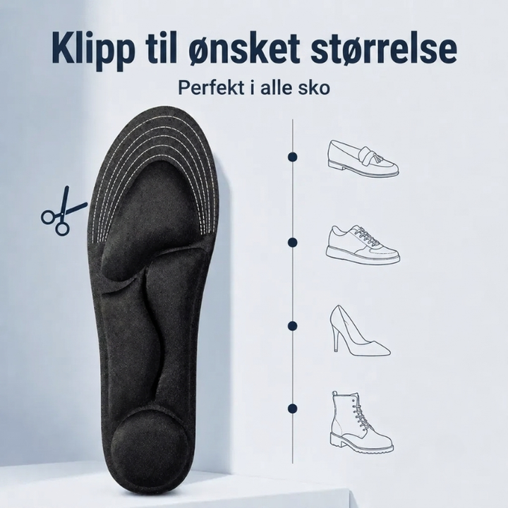 Ergonomiske 5D innleggssåler designet for å lindre hælspore smerte og fremme god fothelse i alle sko.