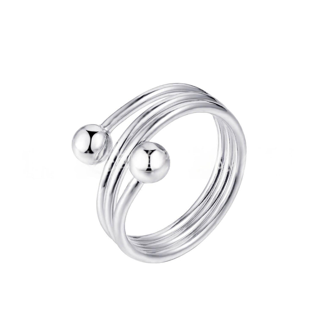 Justerbar sfærisk ring for kvinner i sølvfarget kobber. Minimalistisk og elegant design, gave.