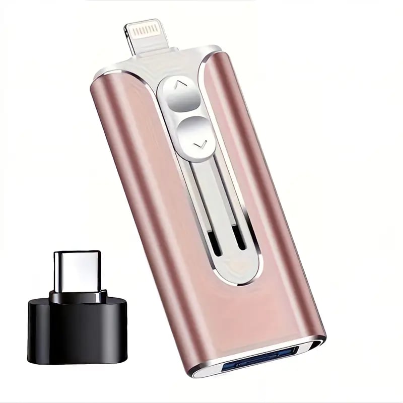 Kompakt 4-i-1 USB-flash-stasjon i aluminium. Ideell for enkel filoverføring og universell datalagring.