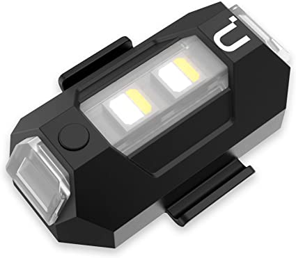 Bærbart, oppladbart LED strobelys for sikkerhet og synlighet; perfekt som varsellys for sykkel/drone.