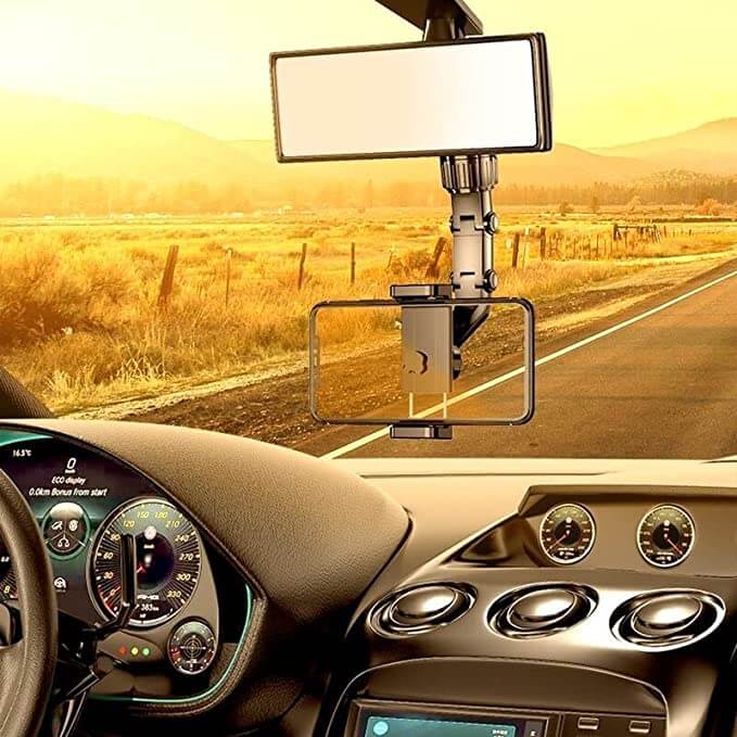 Sikker bilholder for ryggespeil. Håndfri telefonholder for GPS-navigasjon i bilen.