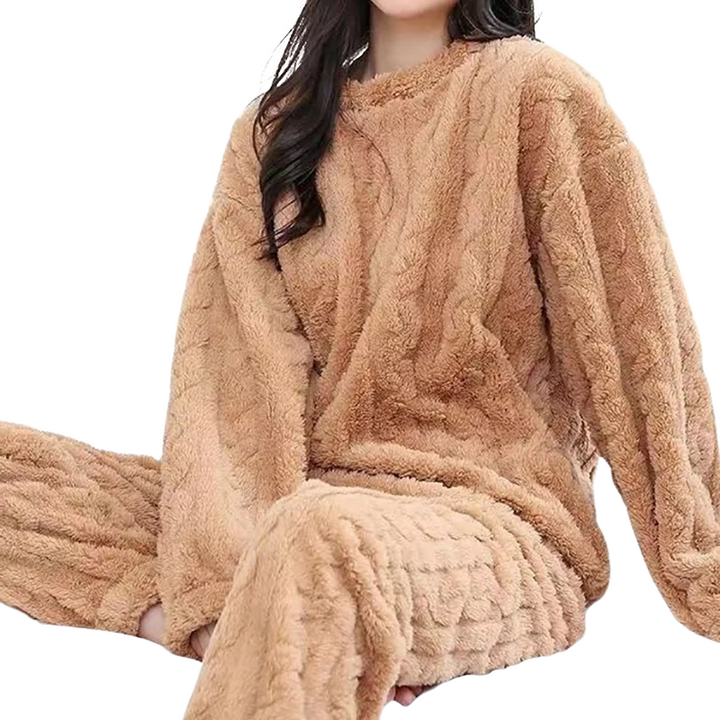 Varmt 2-delt pysjamassett for kvinner. Allsidig loungewear og komfortabelt kveldsantrekk for avslapning.