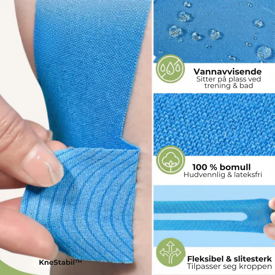 Innovativt kneplaster for rehabilitering etter kneskader, fremmer raskere restitusjon og sport.