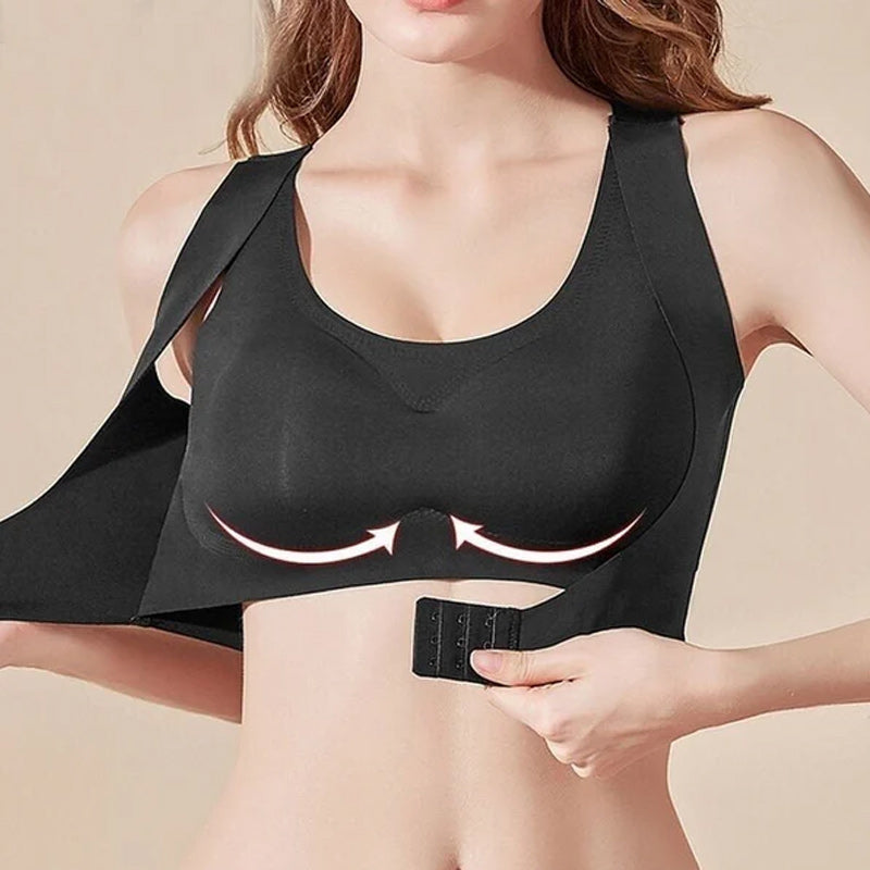 Komfortabel dame tank BH, trådløs design med justerbar frontspenne, støttende og holdningskorrigerende.