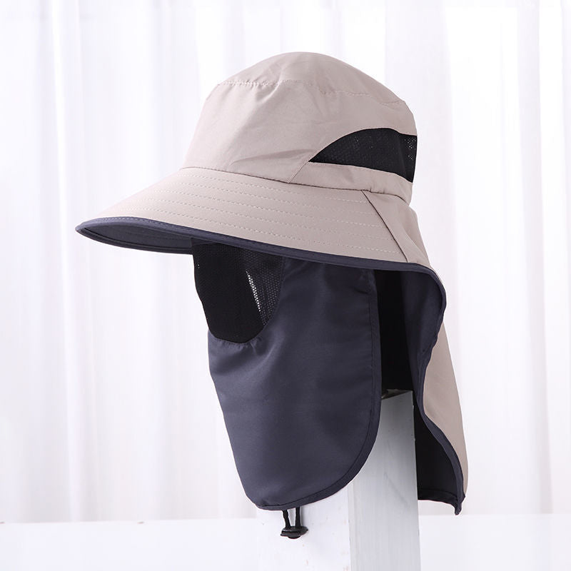 Sammenleggbar UV-solhatt ideell for camping, fiske, vandring og strand, beskytter mot sol.