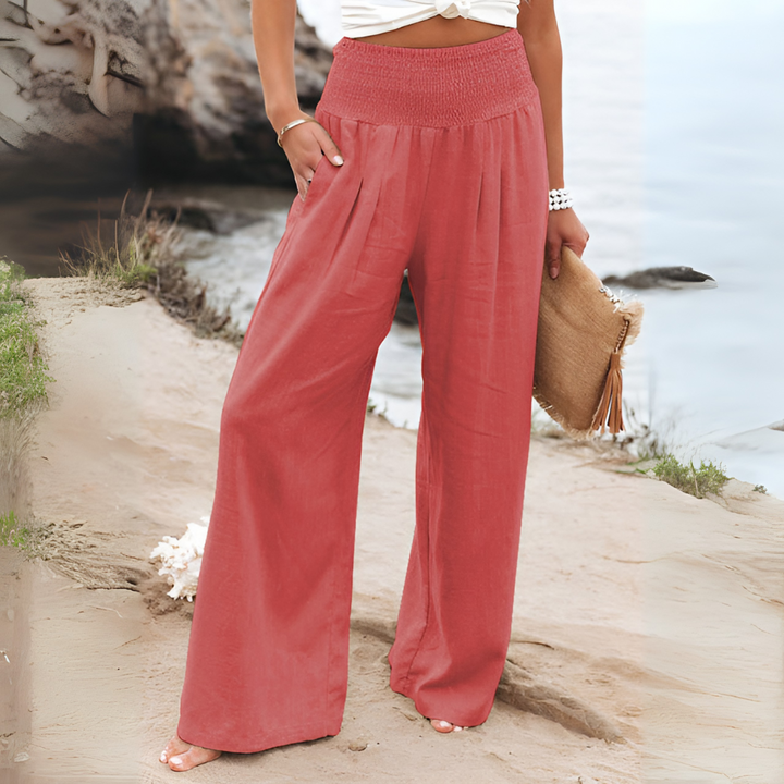 Moderne damebukser, linbukser med høyt liv og stretch, komfortable og elegante for vår/sommer.