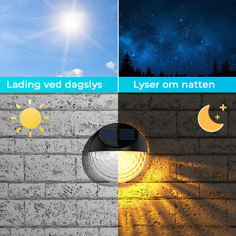 Solcellelys som lyser opp en mørk hage, skaper magisk og innbydende uteatmosfære.