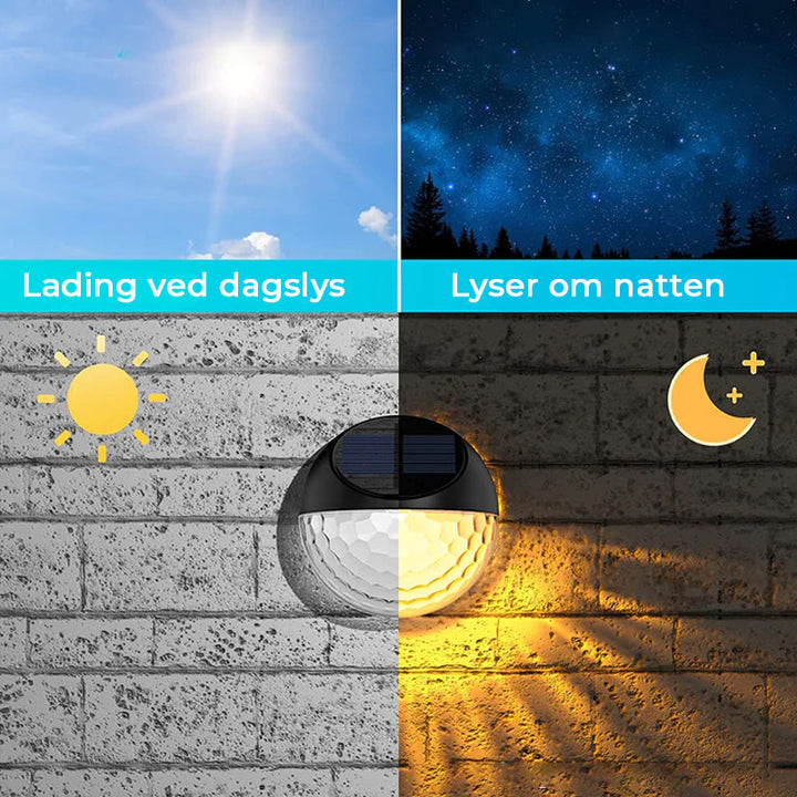 Solcellelys som lyser opp en mørk hage, skaper magisk og innbydende uteatmosfære.