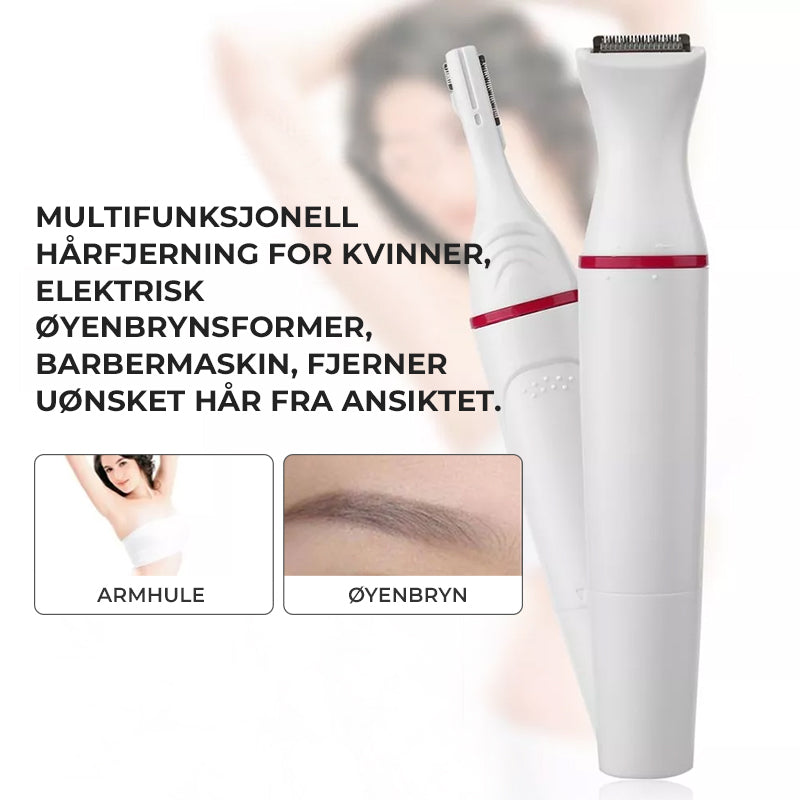 Multifunksjonell epilator for fullstendig kropps- og ansiktspleie, med ulike hoder for glatt hud.