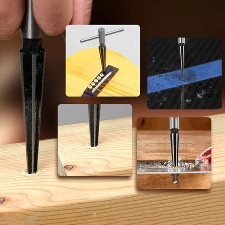 Konisk rømmer for trebearbeiding, perfekt for å skape rene, avfasede hull til instrumenter og møbler.