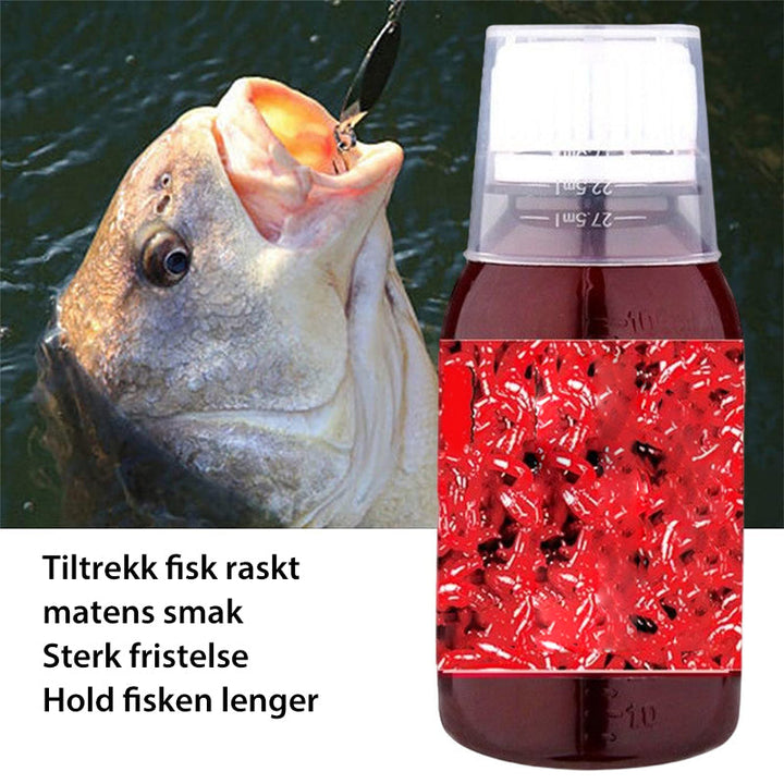 Premium rød orm flytende fiskeagn. Universalt fiskelokk for effektivt fiske. Garanterer god fangst.