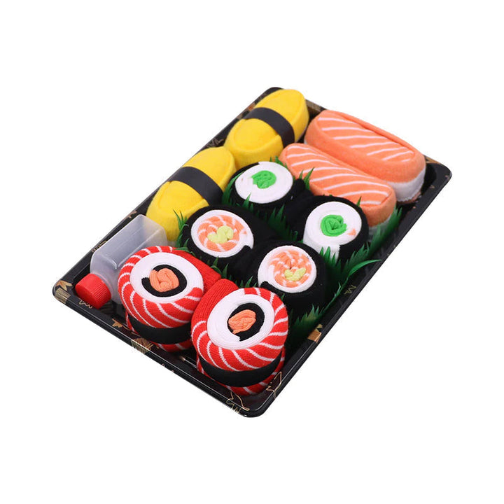 Nye bomullssokker med sushi-tema. Fargerike og morsomme sokker som passer både damer og herrer, i gavesett.