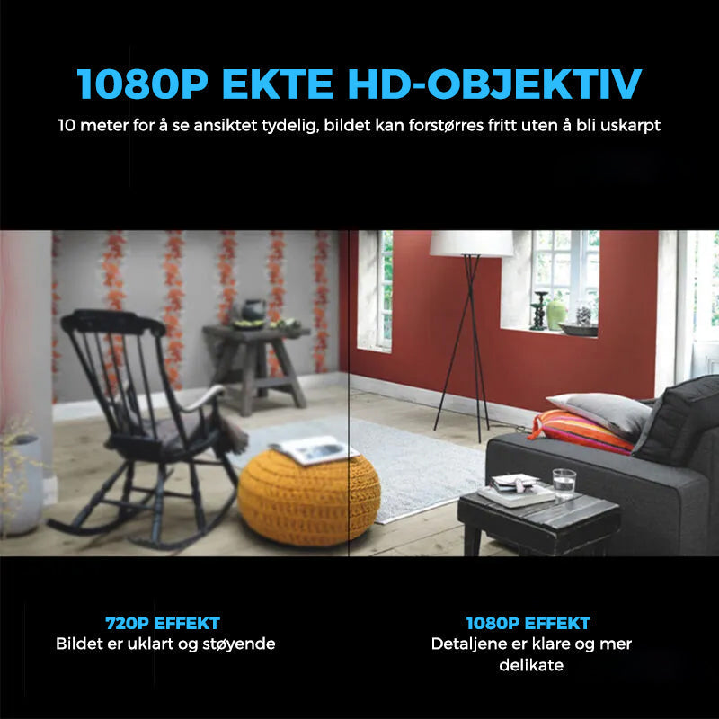 Diskret minikamera 1080P HD WiFi for effektiv sikkerhet og overvåking.