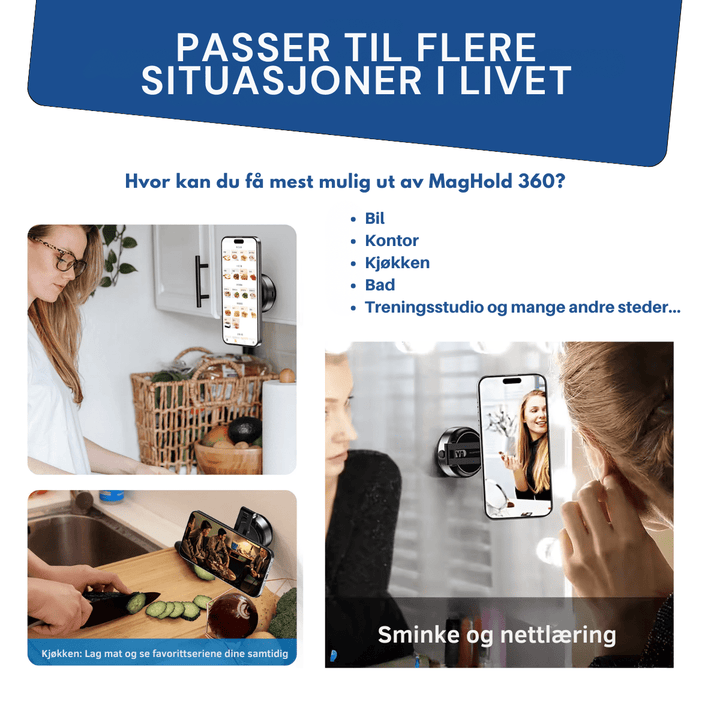Enkel installasjon av MagHold Pro magnetisk mobilfeste. Plasser og kjør trygt.