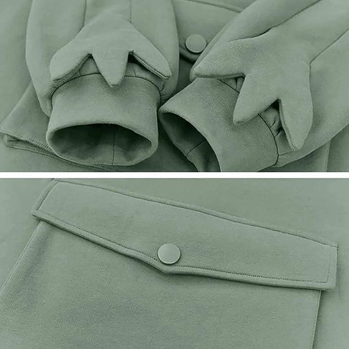 Unisex hettegenser med froskedesign, grønn farge, laget av myk polyester for fritidsklær.