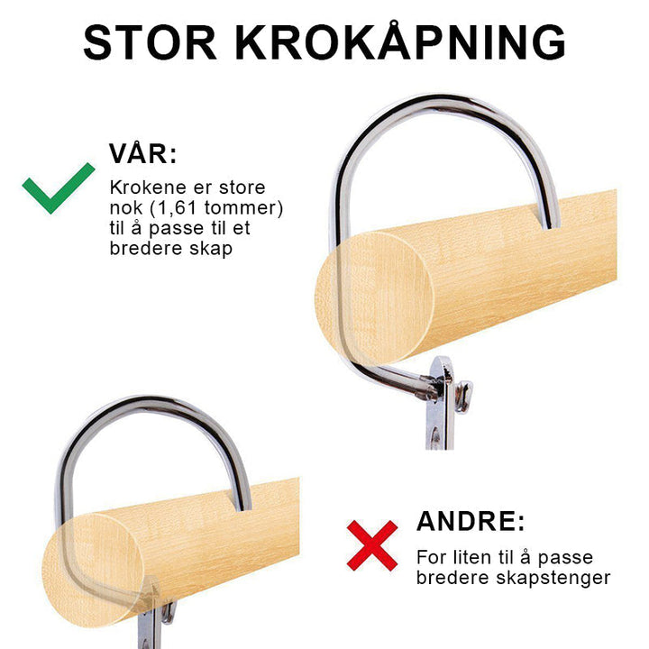 Seks rustfrie stålhengere som holder klær organisert og reduserer rot i hjemmet.