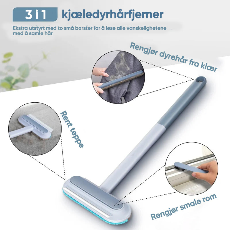 Enkel å bruke gjenbrukbar kjæledyrhårfjerner i hånden, perfekt for effektiv fjerning av dyrehår fra tekstiler.