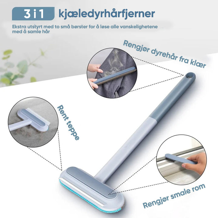 Enkel å bruke gjenbrukbar kjæledyrhårfjerner i hånden, perfekt for effektiv fjerning av dyrehår fra tekstiler.
