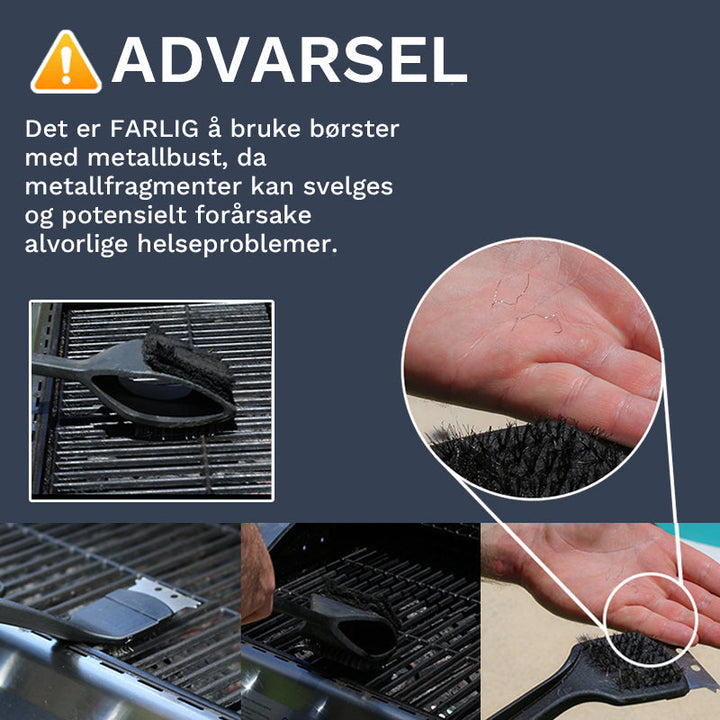 Kraftig dampfunksjon på grillrensebørste for løsriving av smuss og fett på grillen, uten kjemikalier.