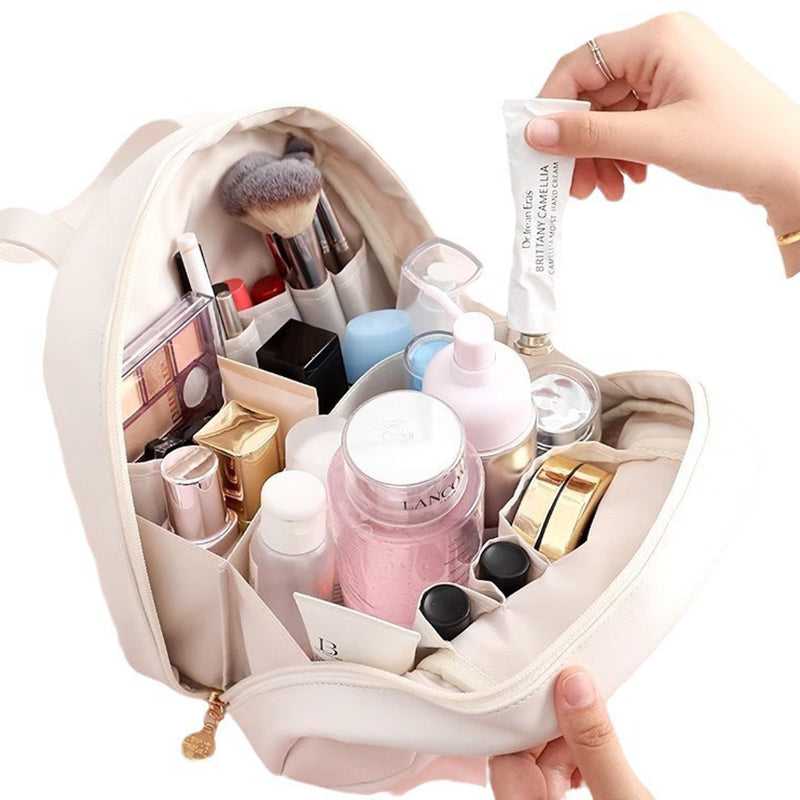 Elegant hvit sminkeveske i PU-skinn. Organisert oppbevaring, passer som gave til kvinner.