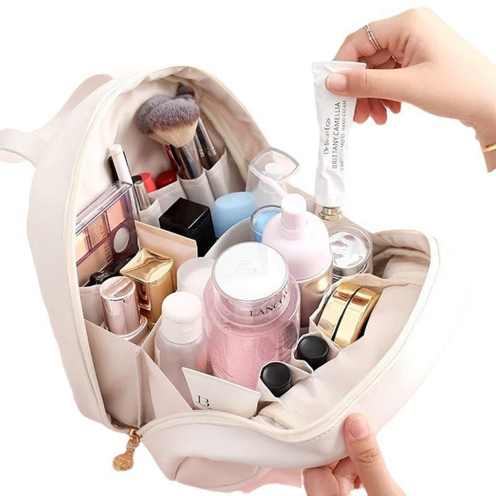Elegant hvit sminkeveske i PU-skinn. Organisert oppbevaring, passer som gave til kvinner.