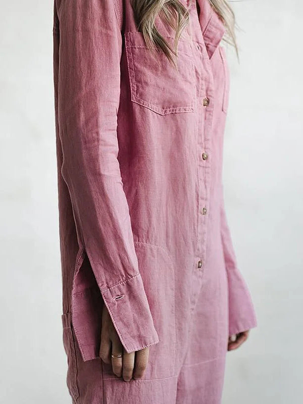 Allsidig dame jumpsuit med lange ermer, egnet for uformelle anledninger eller en avslappet arbeidsdag. Stilfull.