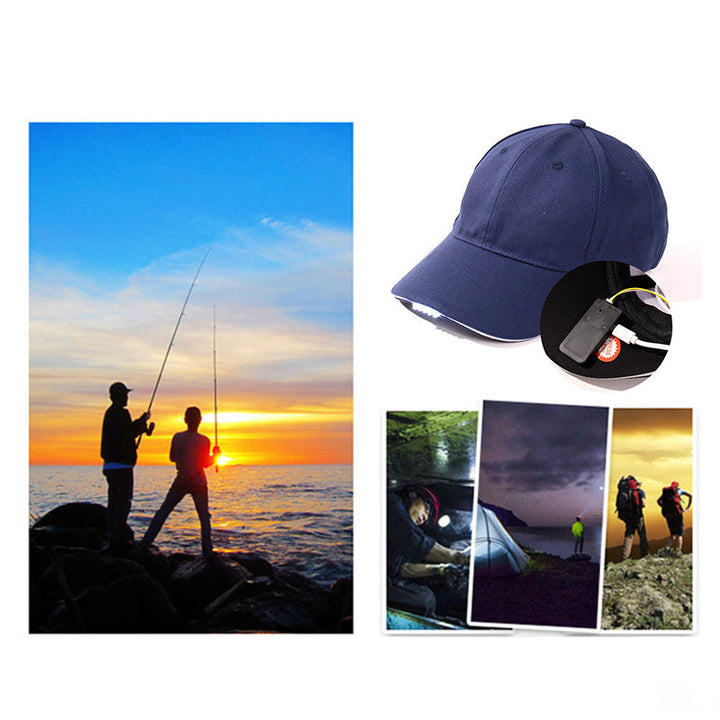 Komfortabel baseballhette med justerbart LED-lys; perfekt for sport, fritid og nattarbeid.