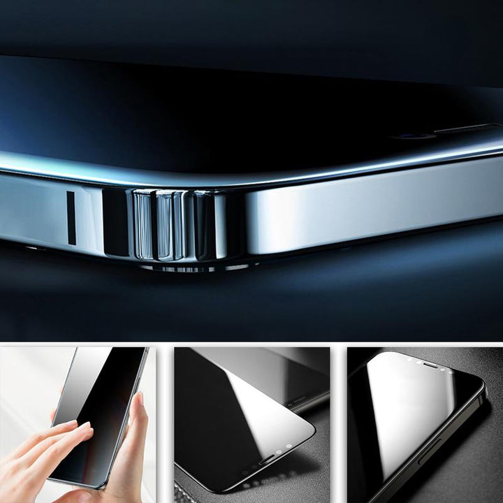 Herdet glass skjermbeskytter til iPhone, sett fra siden for å vise personvernfunksjonen.