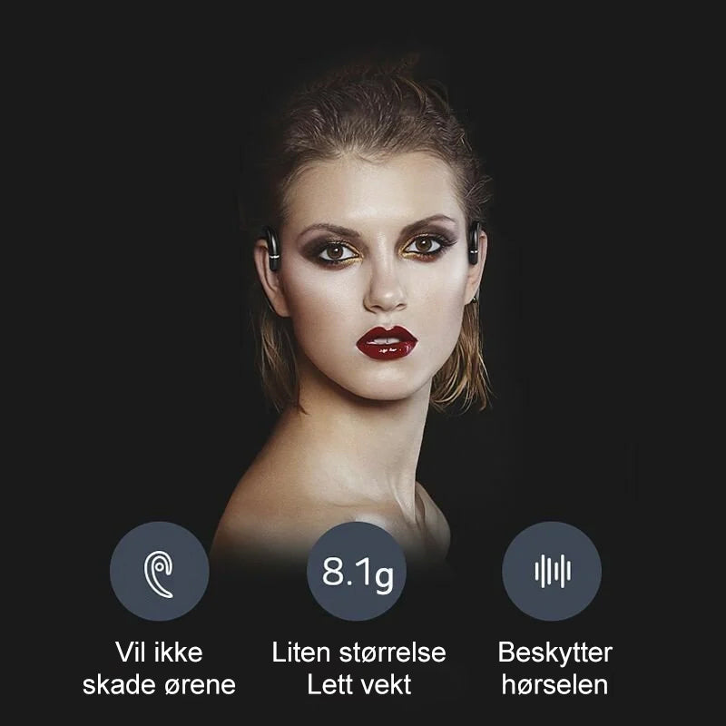 Krystallklar lyd fra trådløse beinkonduksjon hodetelefoner; nyt musikk og samtaler med full frihet.