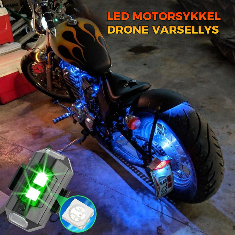 LED sikkerhetslys med flere modi for droner og kjøretøy. USB-oppladbart for enkel bruk.