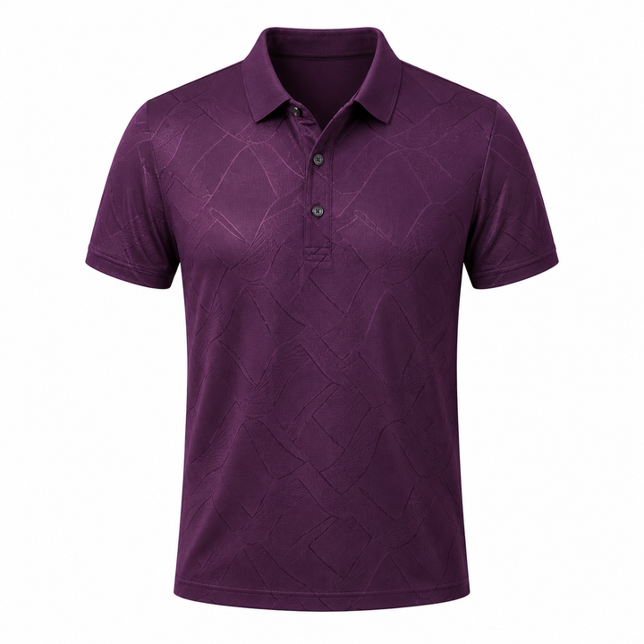 Elegant herre slim fit poloskjorte med struktur i luksuriøs lyocell-silke. Perfekt for sommer.