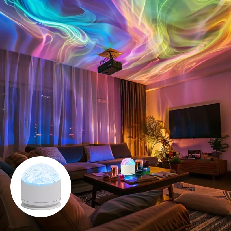 Aurora Borealis & vannbølge projektorlampe, skaper magisk nordlys stemning i rommet.