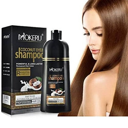 Glansfullt, sunt hår med naturlig farge etter bruk av unisex kokosolje hårfargesjampo.