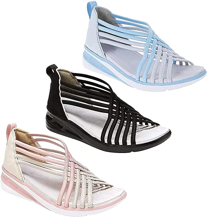 Dame sandaler: Komfortable, sporty, retro slip-on med kilehæl. Ideelt sommerfottøy for stil og fritid.