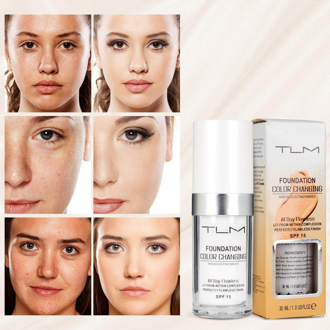 Hudpleiende fargeskiftende foundation, tilpasser seg individuelt for perfekt hudtone. Naturlig sminke, SPF15.