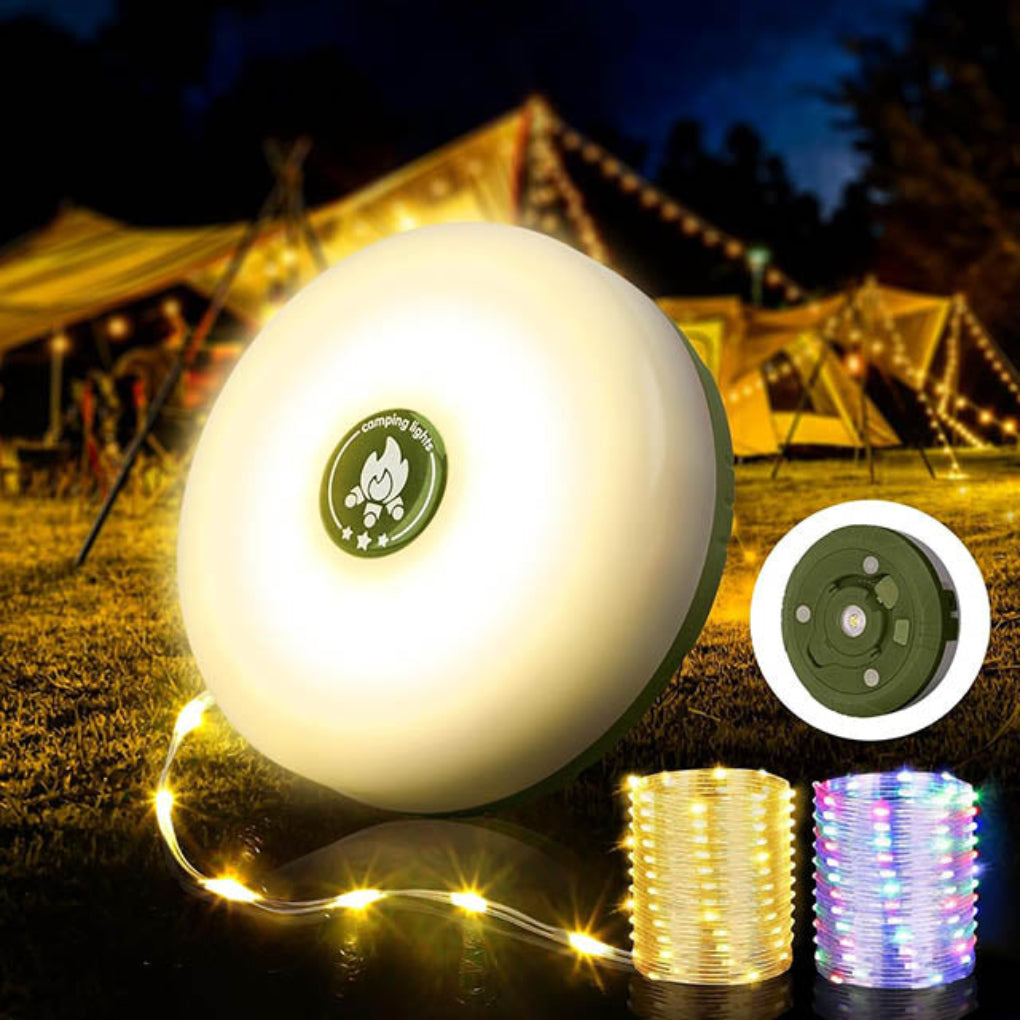 USB-oppladbar 4-i-1 campinglampe. Bærbar LED-lykt ideell for utendørsbruk, nødlys og friluftsliv.