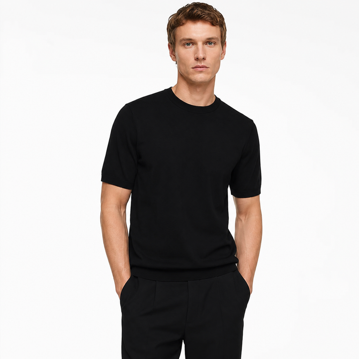 Strikket T-skjorte til herre i ullblanding med rund hals, perfekt for business casual stil.