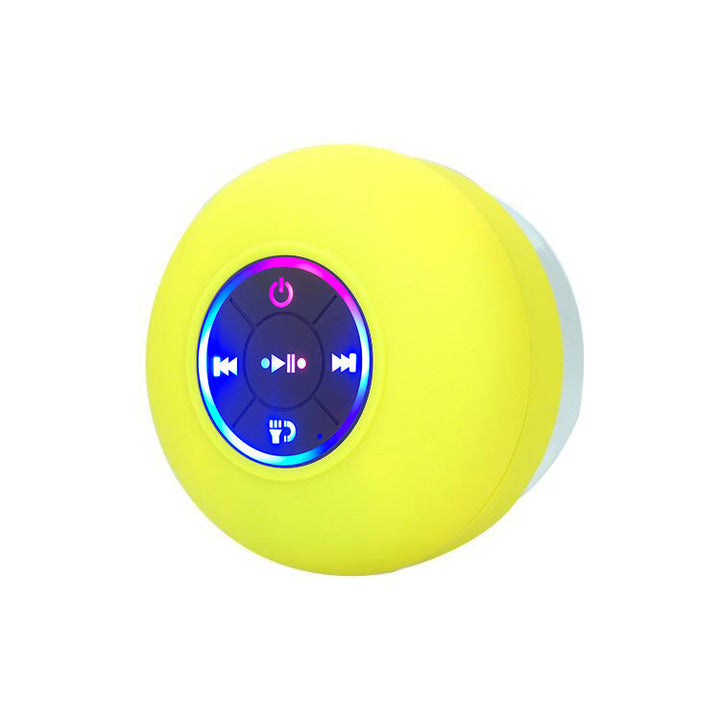 Mini Bluetooth høyttaler med vanntett skall og pulserende LED-lys, synkronisert med musikken.