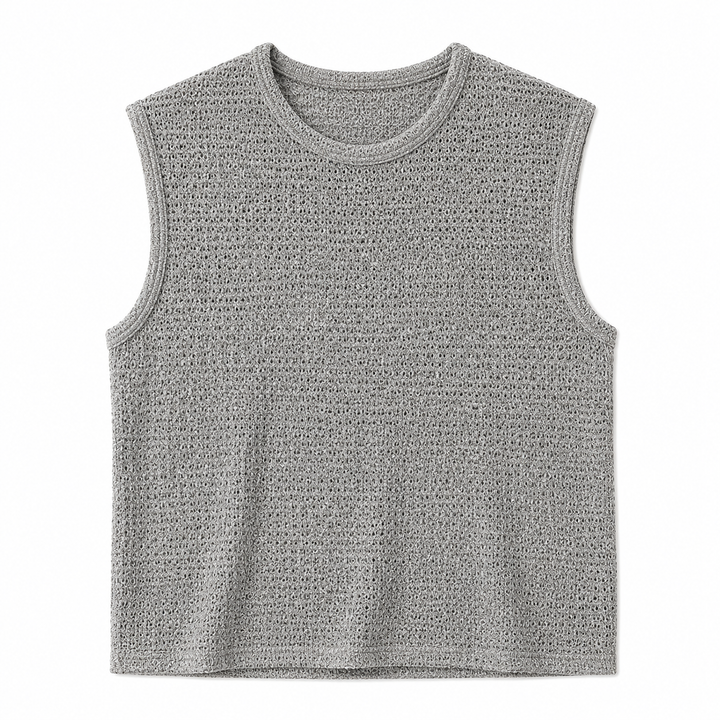 Behagelig og pustende herre tanktopp i strikket design, ideell for sommermote i grå eller svart.