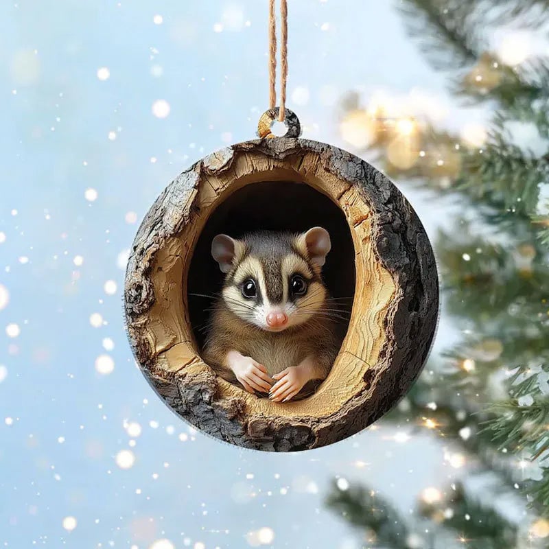 Hengende akrylpynt: Fuglefamilie i akryl, elegant og festlig julepynt for gren og vindu.