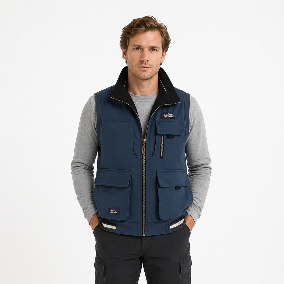 Lett & pustende herrevest for outdoor friluftsliv. Ideell for sommer, camping & fiske.