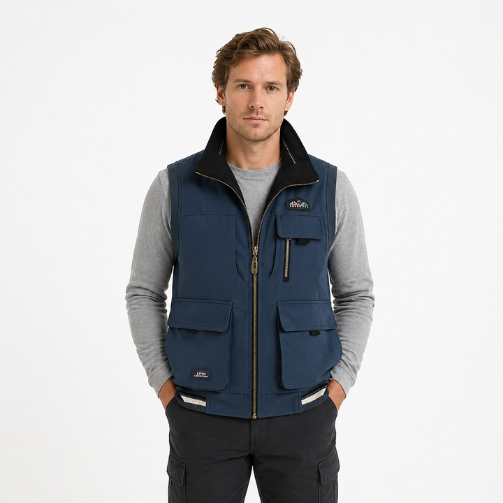 Lett & pustende herrevest for outdoor friluftsliv. Ideell for sommer, camping & fiske.