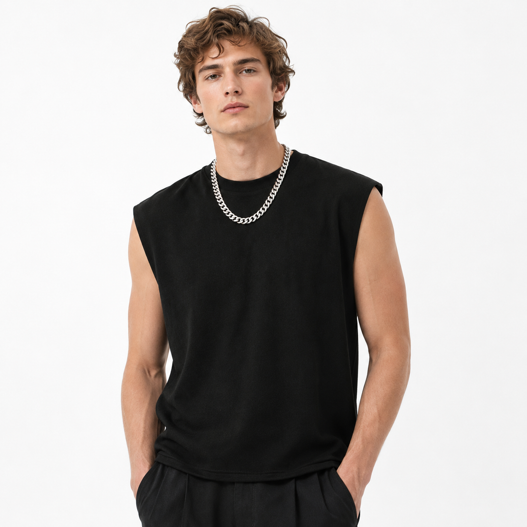 Unisex ermeløs topp med glitrende rhinestone stjernedetaljer. Perfekt for sommer og festival.