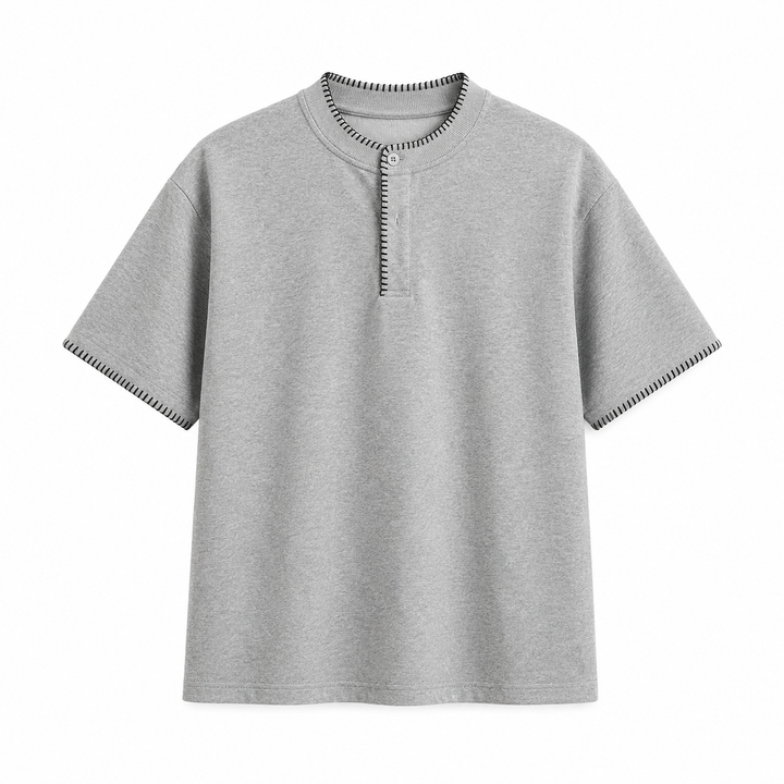 Avslappet herre Henley t-skjorte i kortermet vaffelstrikk. Stilren og komfortabel topp for menn.