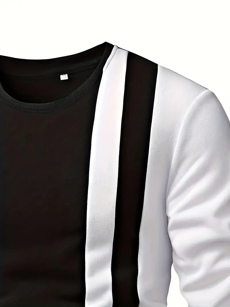Trendy langermet herregenser med rund hals og fargeblokk. Stilfull og komfortabel for hverdagsbruk.