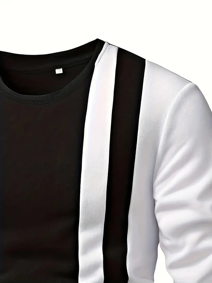 Trendy langermet herregenser med rund hals og fargeblokk. Stilfull og komfortabel for hverdagsbruk.