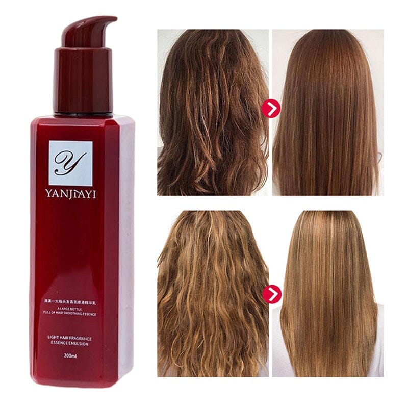 Elegant flaske med leave-in hårserum for silkemykt, glansfullt hår og effektiv kruskontroll. Daglig hårpleie.