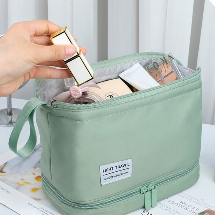 Dame vanntett toalettveske i rosa, stor kapasitet for reise og oppbevaring av sminke og badeprodukter.