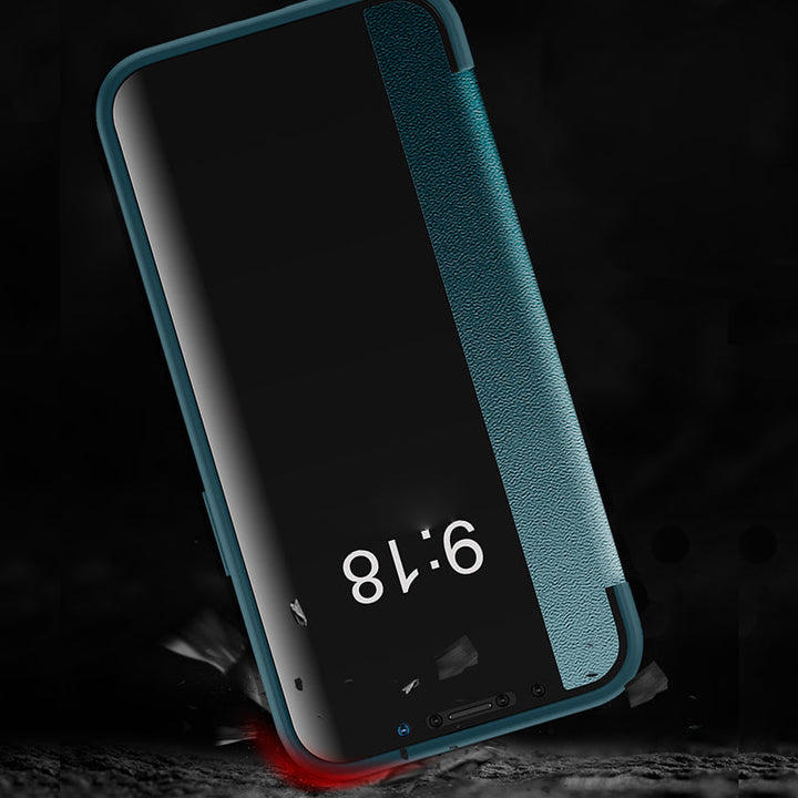 Allsidig iPhone deksel i PU lær. Flip-design, visningsvindu og stativfunksjon for enkel bruk og beskyttelse.